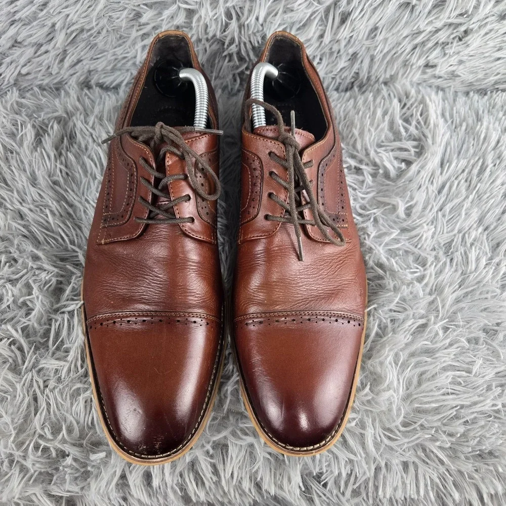 Stacy Adams Cap Toe Oxford Mens 10.5M Brown Leather Brogue Dress Shoes 25068-221